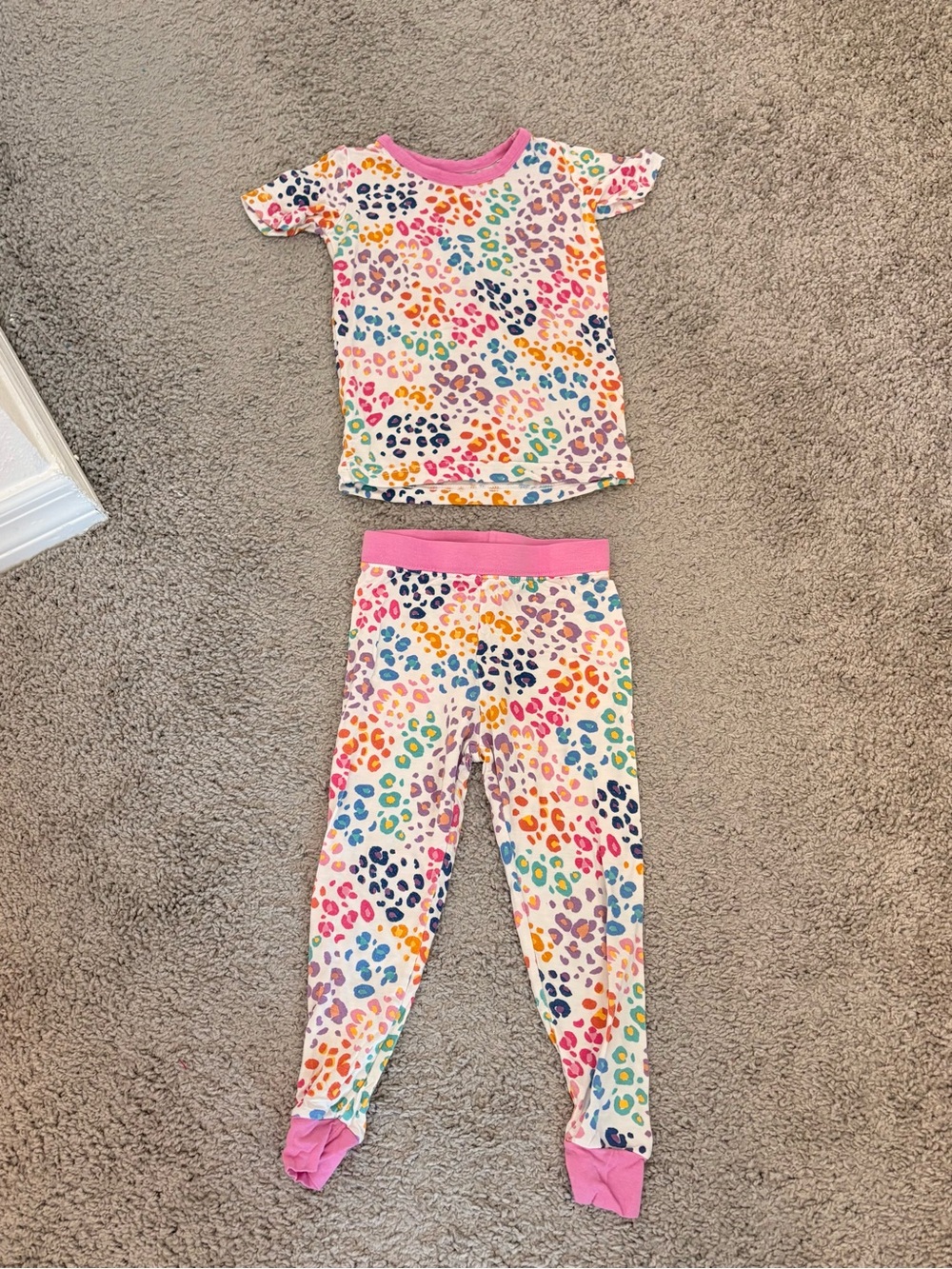 Little Sleepies Multicolor Leopard Print Pajama Set with Pink Trim